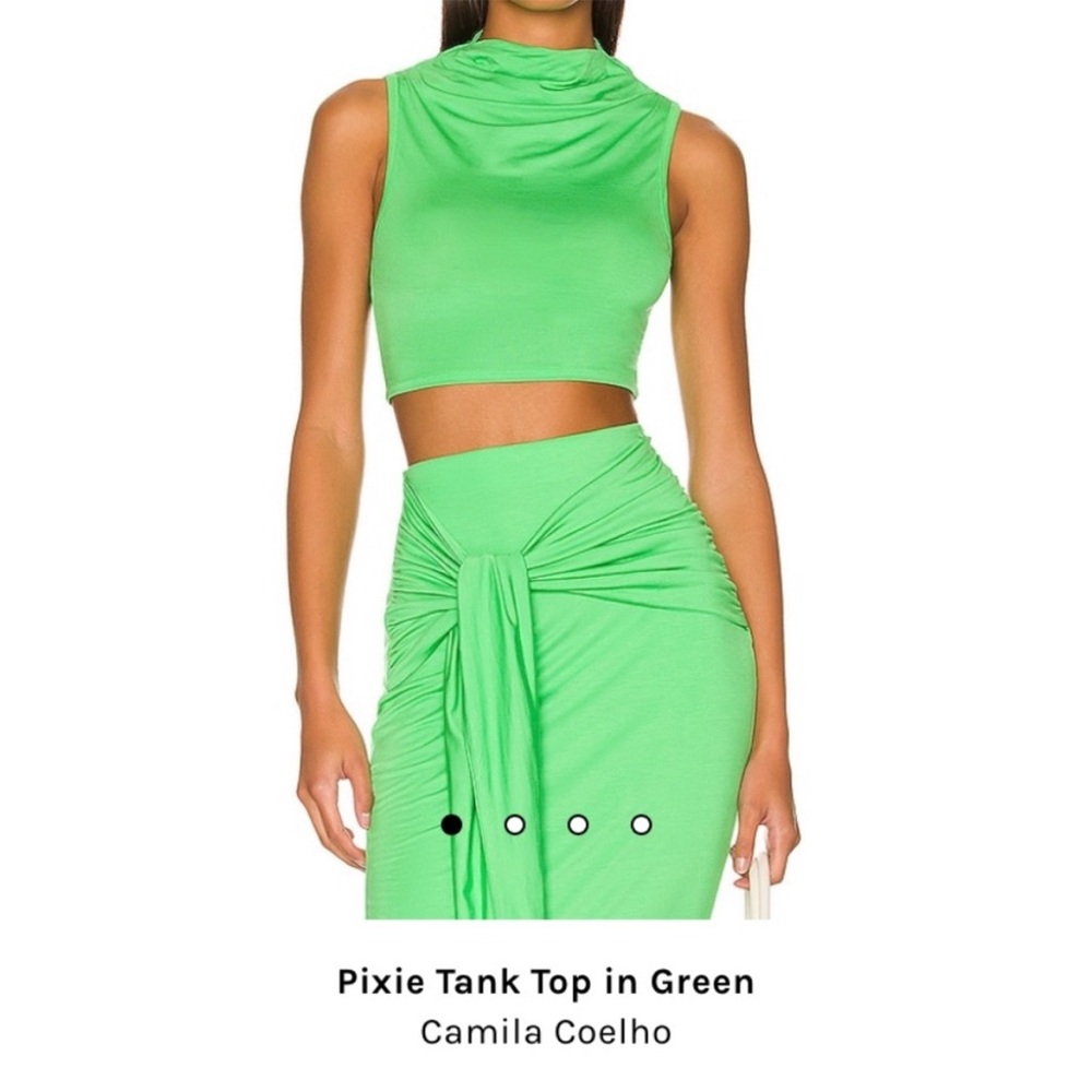 Camila coelho pixie high neck tank top lime green L bamboo spandex blend